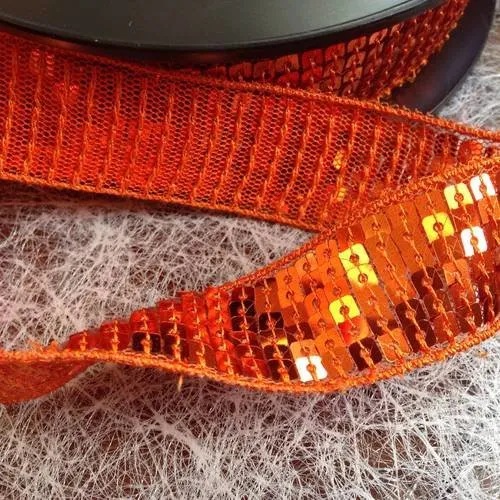 1 mètre de ruban galon paillettes oranges