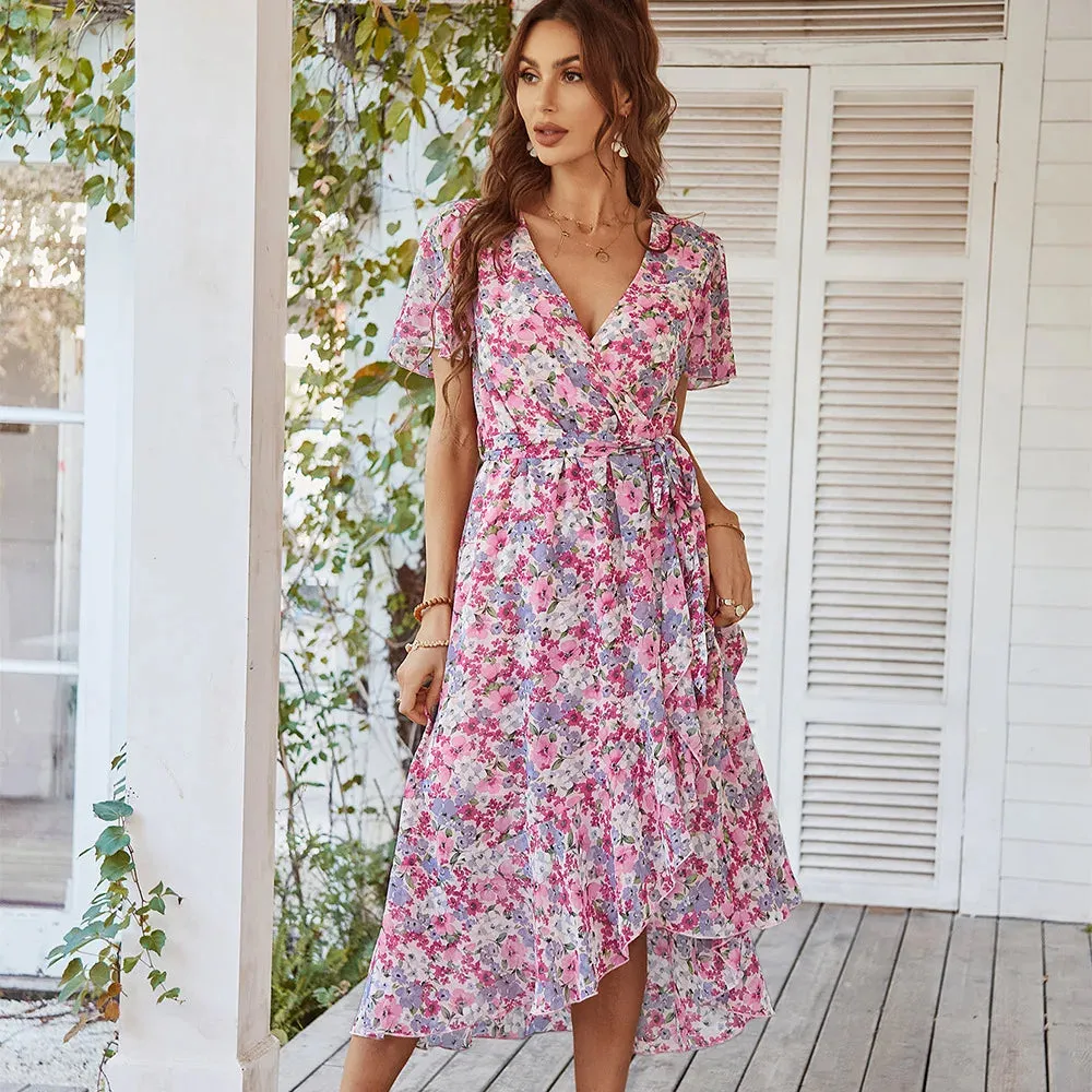 Celeste - Robe à manches courtes à col en V pour dames