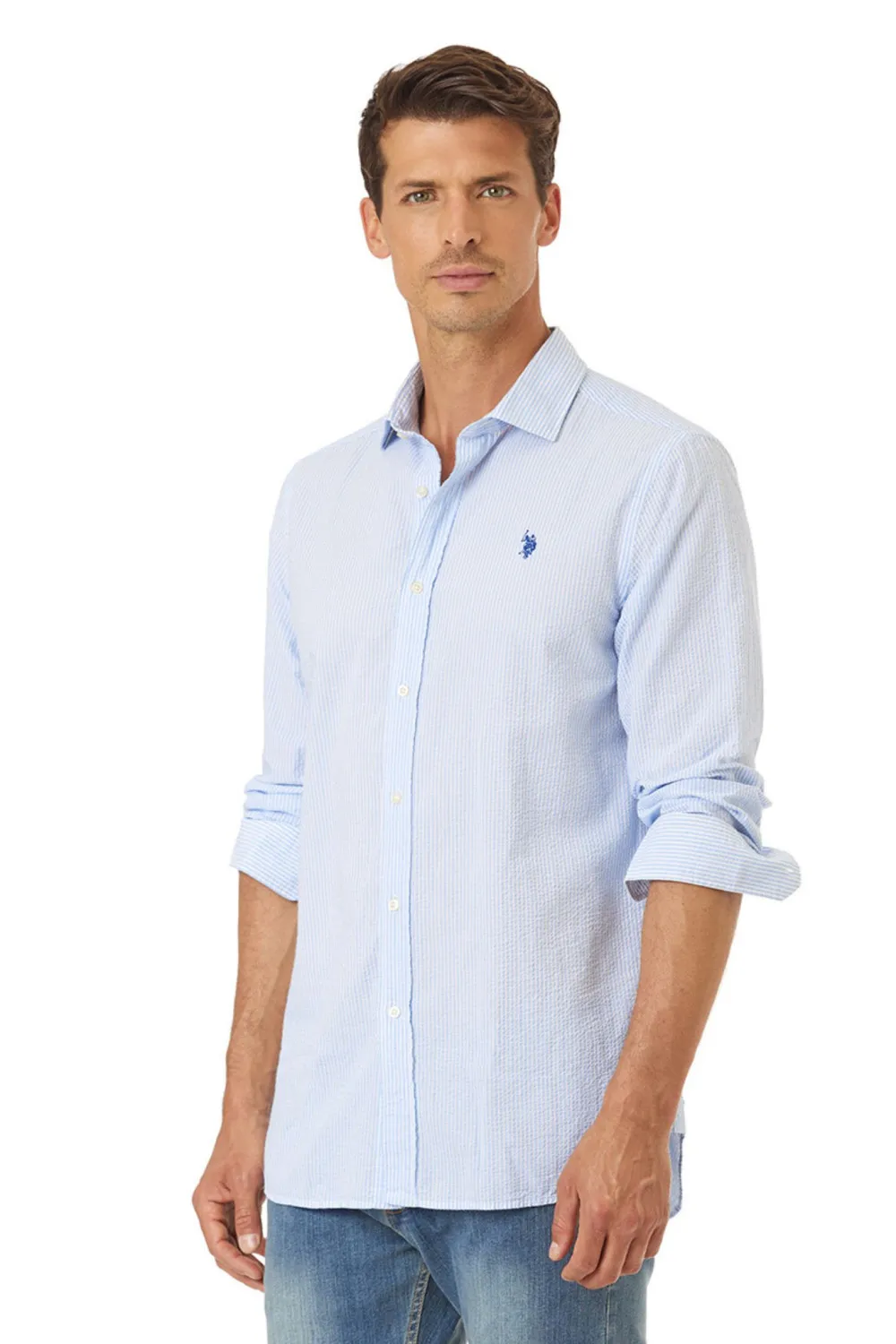 Chemise rayée 100% coton, US POLO ASSN - ZED Bleu ciel 703 | Cesare Nori