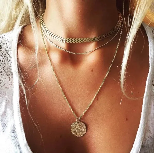 Collier médaille multi rang - Or