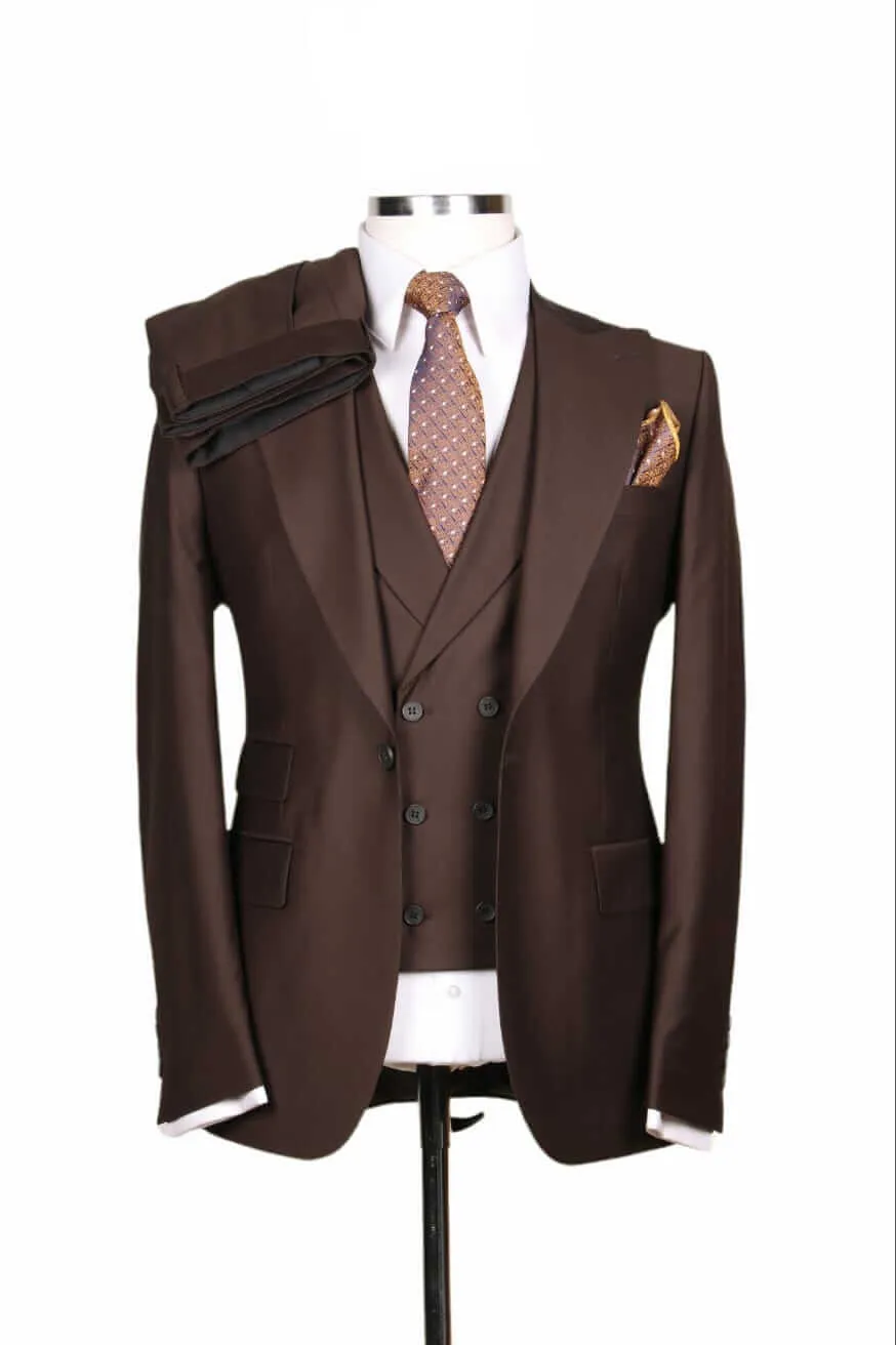Costume 3 Pieces Marron Un Bouton