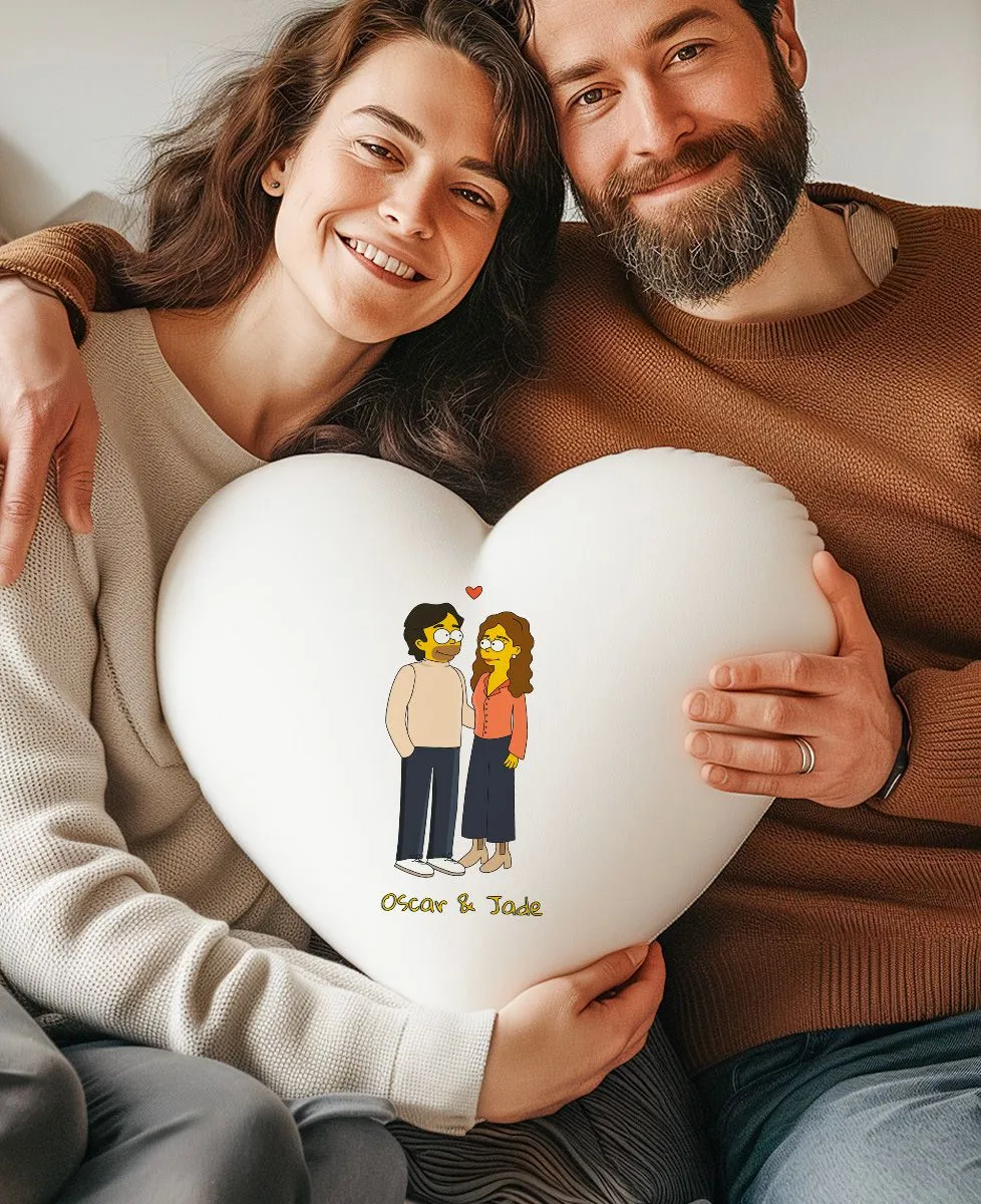 Coussin coeur Couple cartoon personnalisé