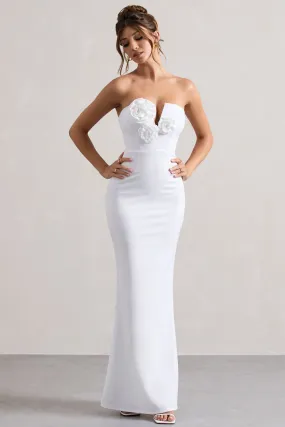 Enticed | Robe longue blanche décolleté en V sans manches avec des fleurs