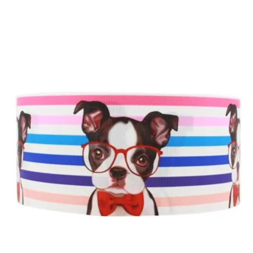 Ruban gros grain chien à lunette  - vendu au mètre