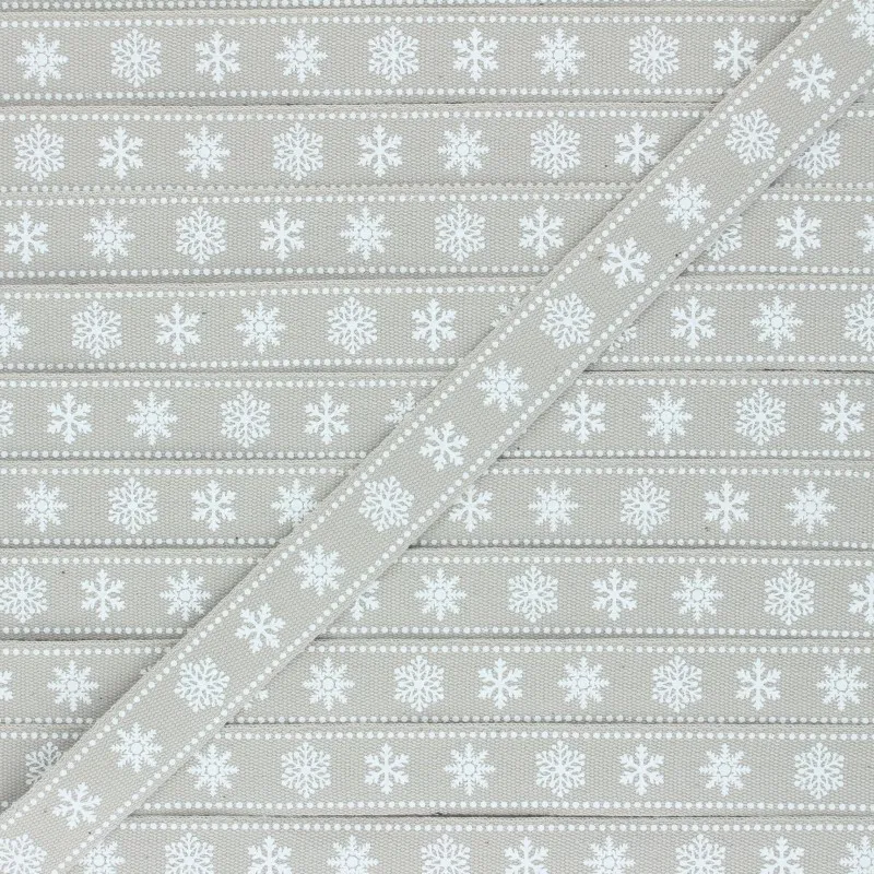 Ruban Gros Grain Flocons 15 mm - ficelle