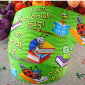 Ruban gros grain - ruban  a l'école - livre - coccinelles - vendu au mètre