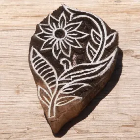 Tampon bois, batik indien traditionnel en forme de fleur, pochoir, encreur - gb19
